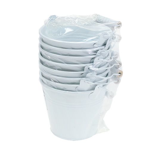 Floristik24 Balde de metal branco Ø12cm Alt.10cm 8 unidades