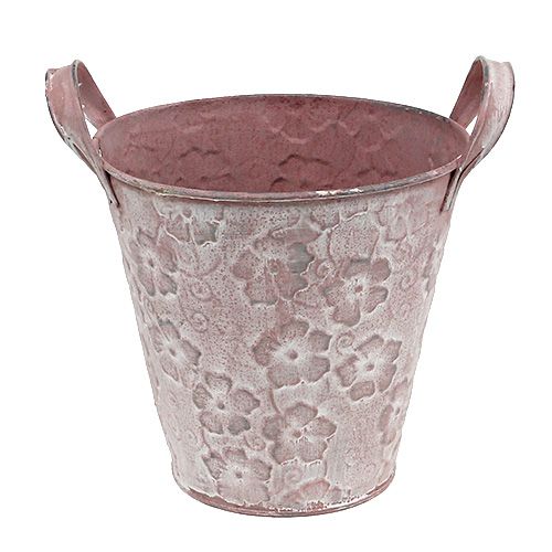 Balde de metal com flores rosa Ø15,5cm Alt.15cm