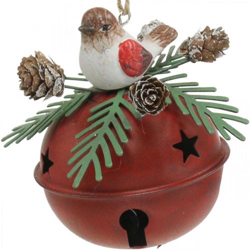 Floristik24 Sinos com robins, decorações de pássaros, inverno, sinos decorativos para o Natal branco / vermelho Ø9cm A10cm conjunto de 2
