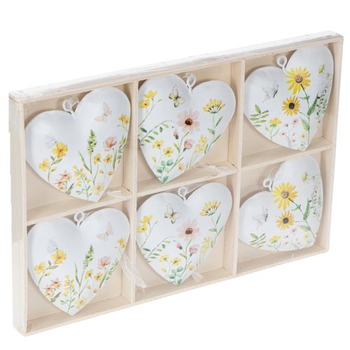 Itens Pingentes em forma de coração com estampa floral para decoração de parede, 7 cm, conjunto de 6 peças