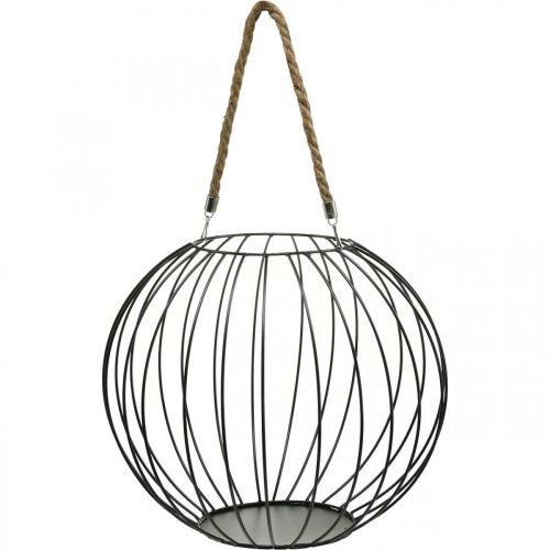 Floristik24 Cesto decorativo para pendurar Cesto decorativo de metal preto Ø39cm