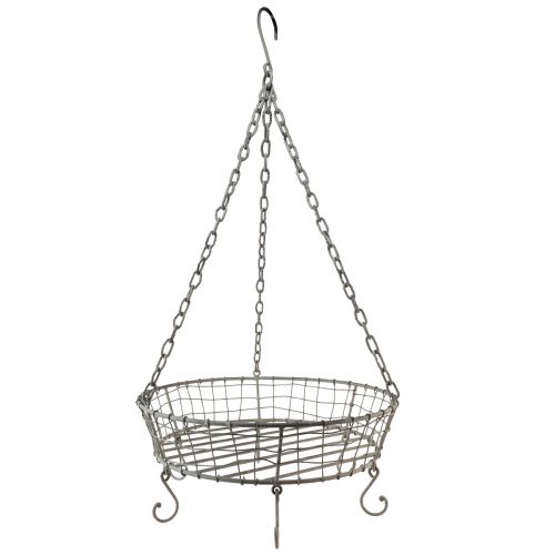 Floristik24 Cesto de metal para pendurar com ganchos cinza vintage Ø39,5cm