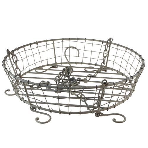 Floristik24 Cesto de metal para pendurar com ganchos cinza vintage Ø39,5cm