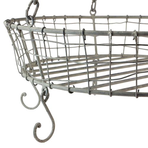 Floristik24 Cesto de metal para pendurar com ganchos cinza vintage Ø39,5cm
