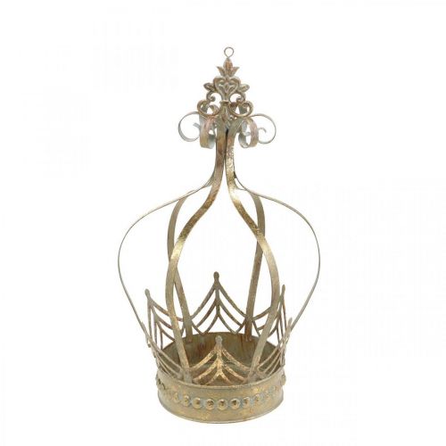 Floristik24 Coroa de metal, castiçal para o Advento, floreira para pendurar dourado, aspecto antigo Ø16,5cm Alt 27cm
