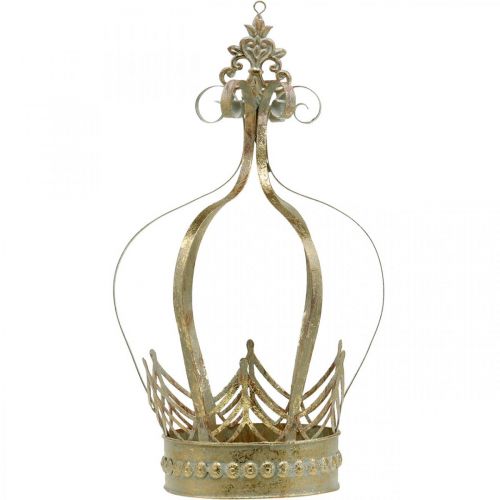 Floristik24 Coroa de metal, castiçal para o Advento, floreira para pendurar dourado, aspecto antigo Ø16,5cm Alt 27cm