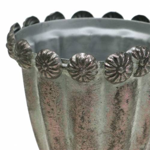 Floristik24 Copo decorativo de metal cinza prata, branco lavado Ø9,7cm A14,7cm