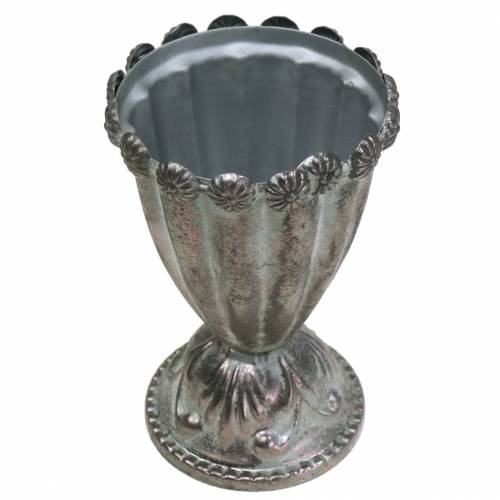 Floristik24 Copo decorativo de metal cinza prata, branco lavado Ø9,7cm A14,7cm