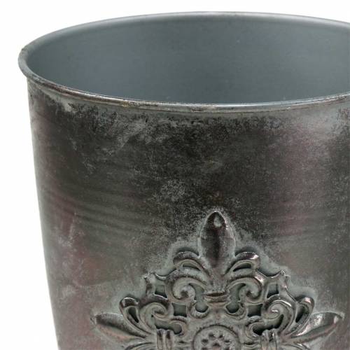 Floristik24 Cálice decorativo de metal com ornamento cinza prateado Ø16,5cm Alt.31cm