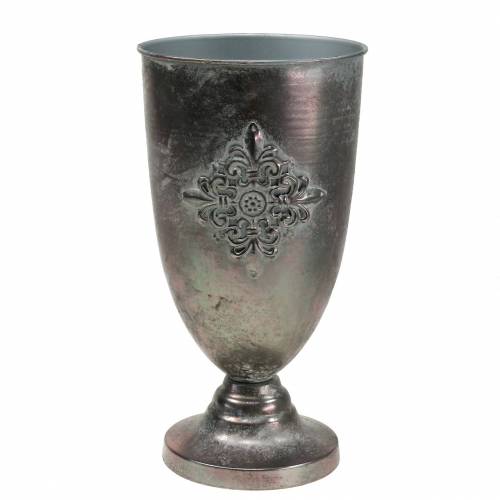 Cálice decorativo de metal com ornamento cinza prateado Ø16,5cm Alt.31cm