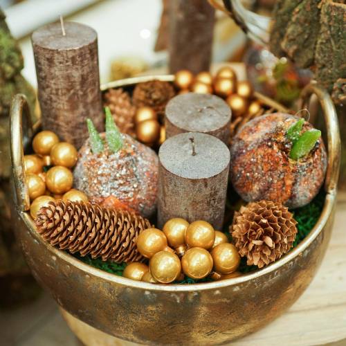 Floristik24 Tigela de metal com alças, aspecto antigo, dourado Ø47 / 38 / 31cm, conjunto de 3