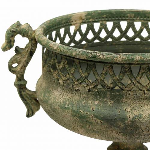 Floristik24 Xícara decorativa, aspecto antigo, metal, verde musgo, Ø19cm, Alt.35,5cm