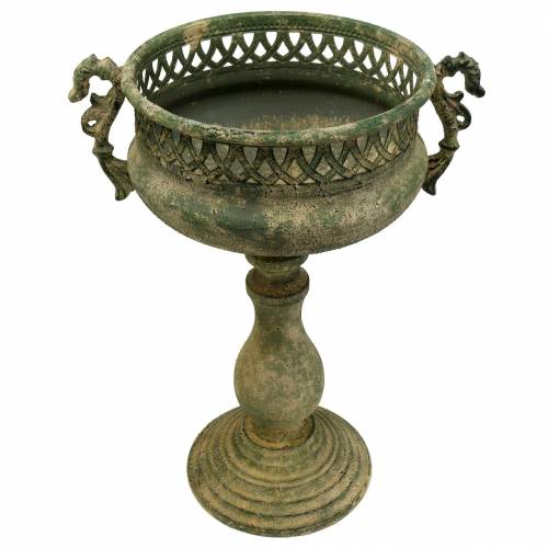 Floristik24 Xícara decorativa, aspecto antigo, metal, verde musgo, Ø19cm, Alt.35,5cm
