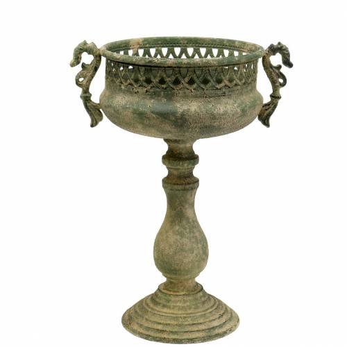Floristik24 Xícara decorativa, aspecto antigo, metal, verde musgo, Ø19cm, Alt.35,5cm