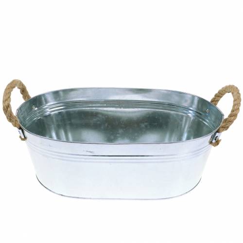 Floristik24 Cuba para plantador de zinco com alças de juta prata 34,5cm A11,5cm