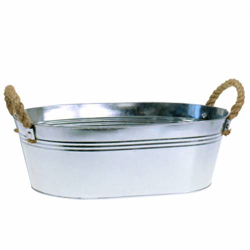 Cuba para plantador de zinco com alças de juta prata 34,5cm A11,5cm