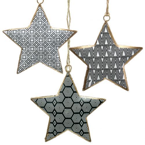 Floristik24 Estrela de metal preto e branco 10 cm 3 unidades