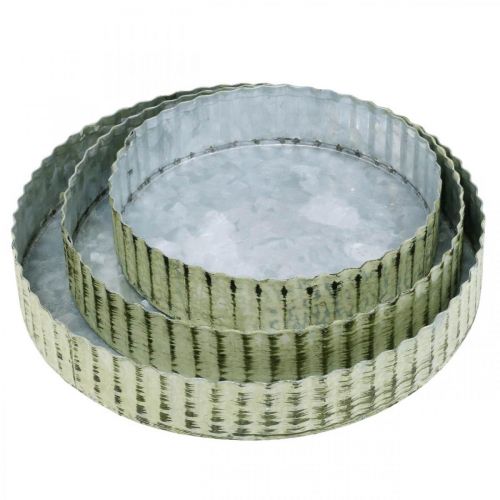 Itens Placas de metal para decoração, decoração de mesa, bandeja de velas redonda prata, verde shabby chic Ø14/16,5/19,5 cm H3,5 cm conjunto de 3