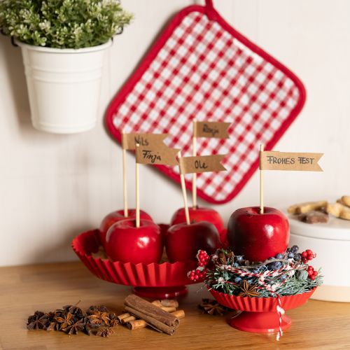 Itens Prato decorativo retrô de metal com base de metal vermelho Ø24cm 2 unidades