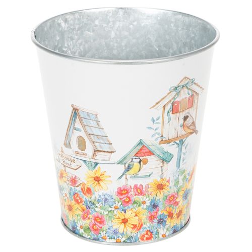 Floristik24 Vaso de metal com motivo decorativo, floreira com casinhas de pássaros, balde de lata A13cm Ø11,5cm