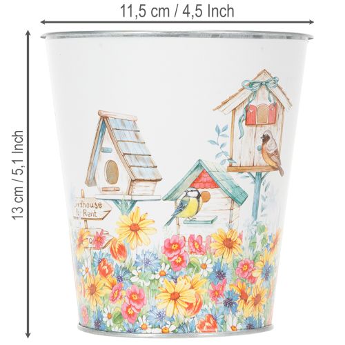 Itens Vaso de metal com motivo decorativo, floreira com casinhas de pássaros, balde de lata A13cm Ø11,5cm
