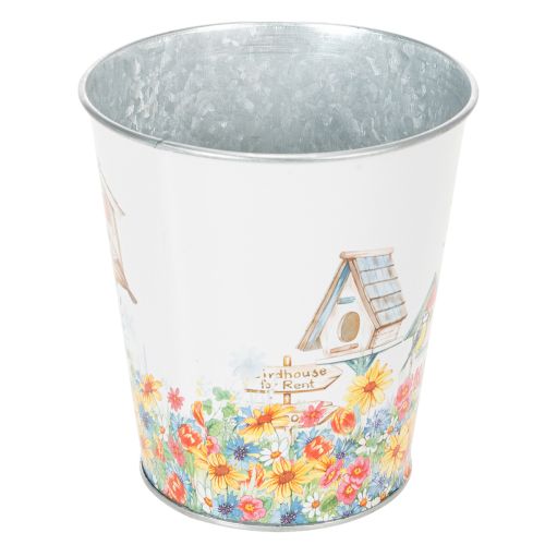 Itens Vaso de metal com motivo decorativo, floreira com casinhas de pássaros, balde de lata A13cm Ø11,5cm