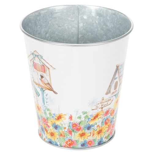 Itens Vaso de metal com motivo decorativo, floreira com casinhas de pássaros, balde de lata A13cm Ø11,5cm