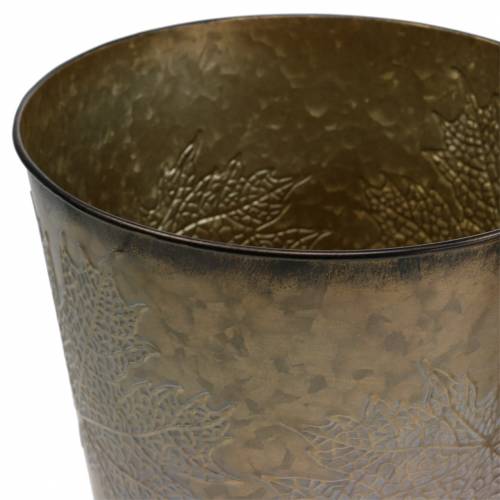 Floristik24 Vaso decorativo com folhas de zinco cinza metálico, laranja, marrom Ø18,5 cm A 15,5 cm 3 unidades