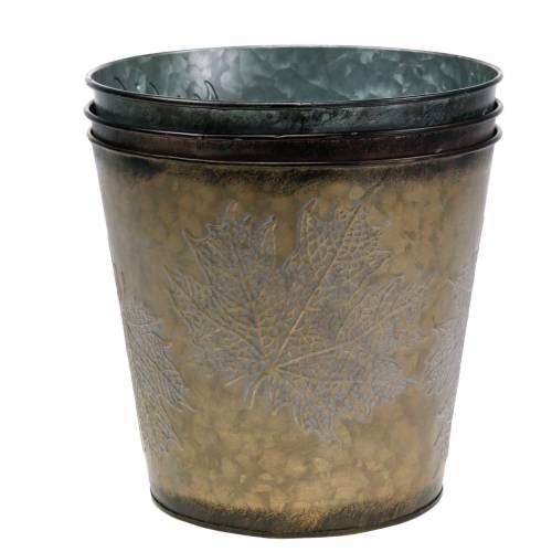 Itens Vaso decorativo com folhas de zinco cinza metálico, laranja, marrom Ø18,5 cm A 15,5 cm 3 unidades
