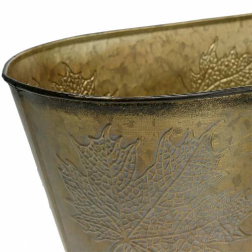 Floristik24 Vaso decorativo com folhas oval zinco cinza metálico, laranja, marrom 38 × 20cm Alt.15cm 3 unidades
