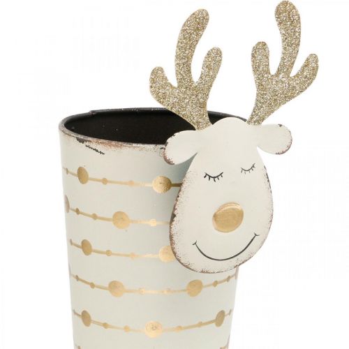 Itens Vaso para plantas de rena, decoração do Advento, decoração de metal, floreira para o Natal branco, dourado Alt.28cm Ø8.5cm