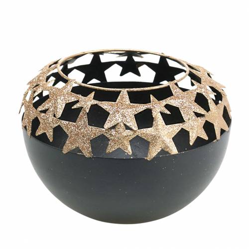 Floristik24 Vaso de Natal decoração de mesa com estrelas preto, dourado Ø14cm A10.5cm