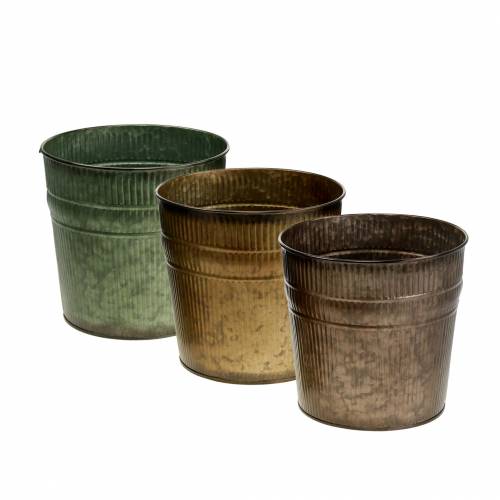 Floristik24 Vaso laranja, marrom, verde Ø13cm Alt.12,5cm conjunto de 3