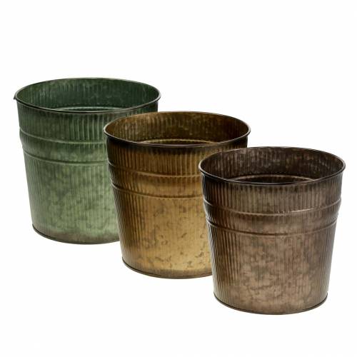 Floristik24 Vaso laranja, marrom, verde Ø15cm Alt.14cm conjunto de 3