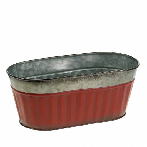 Floristik24 Vaso oval vermelho, zinco prateado 26 × 13cm Alt.11cm