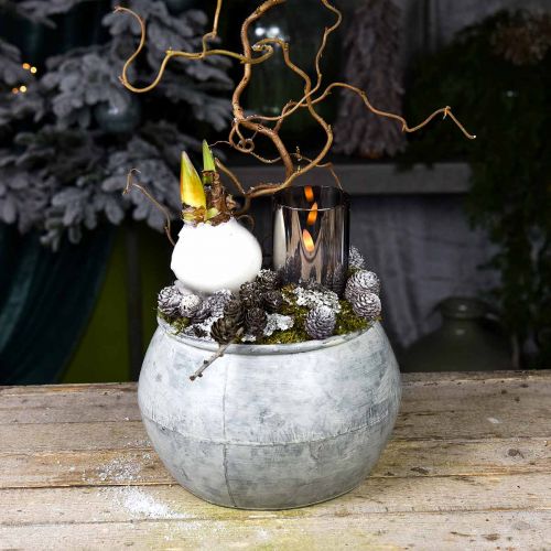 Itens Pote redondo de metal, vaso decorativo, tigela de prata, branco lavado, aparência antiga Ø25,5 / 18cm A17 / 13cm, conjunto de 2
