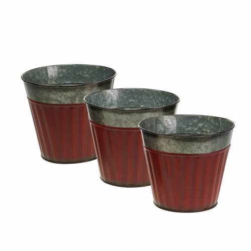 Vaso para plantas vermelho-prata Ø13cm Alt.11cm conjunto de 4