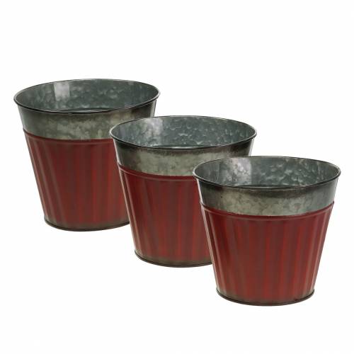 Vaso para plantas vermelho, zinco prata Ø17,5cm Alt.15cm conjunto de 3