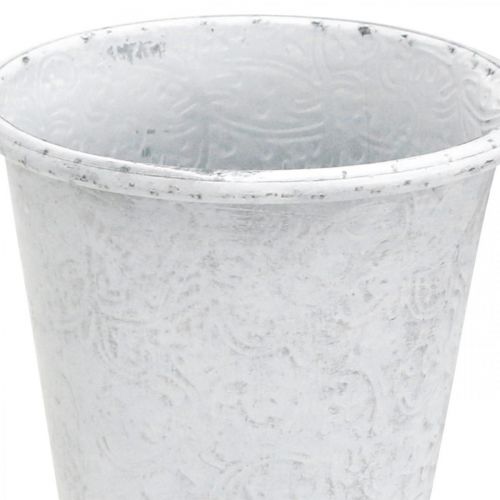 Itens Vaso com enfeites, floreira, vaso de metal branco Ø15,5cm A14,5cm