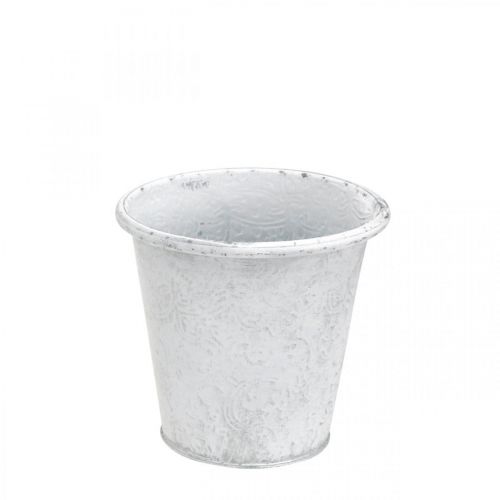 Floristik24 Vaso com enfeites, floreira, vaso de metal branco Ø15,5cm A14,5cm