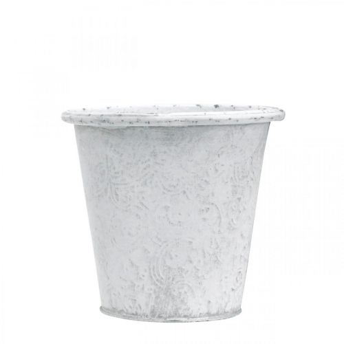 Itens Vaso com enfeites, floreira, vaso de metal branco Ø15,5cm A14,5cm