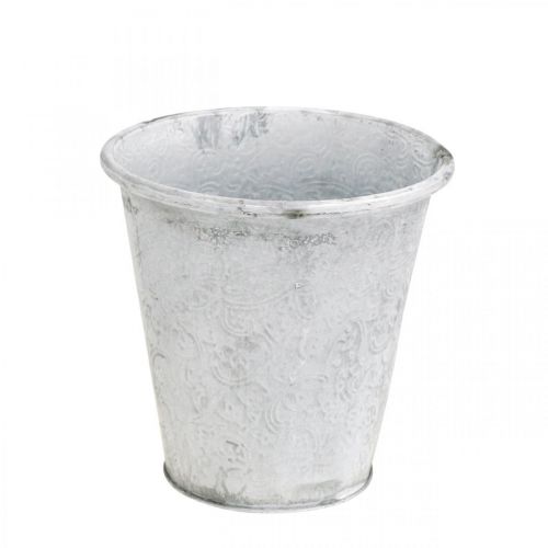 Vaso com ornamentos, vaso para plantas, vaso de metal branco Ø18,5cm Alt.18cm