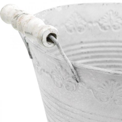 Itens Floreira em relevo, tigela decorativa com cabos de madeira, pote de metal branco, prata Ø18,5cm A12cm L22cm