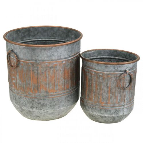 Floristik24 Tigela decorativa com alças, vaso, vaso de metal prata, aparência antiga em cobre H31 / 24,5cm Ø29,5 / 22cm conjunto de 2