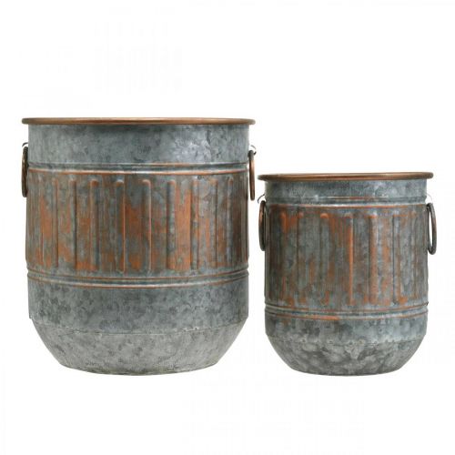 Floristik24 Tigela decorativa com alças, vaso, vaso de metal prata, aparência antiga em cobre H31 / 24,5cm Ø29,5 / 22cm conjunto de 2