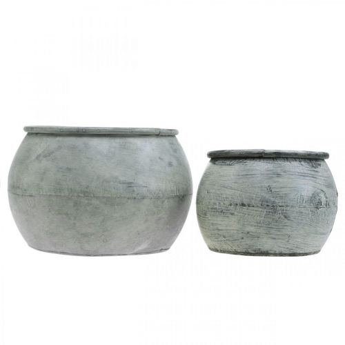 Itens Pote redondo de metal, vaso decorativo, tigela de prata, branco lavado, aparência antiga Ø25,5 / 18cm A17 / 13cm, conjunto de 2