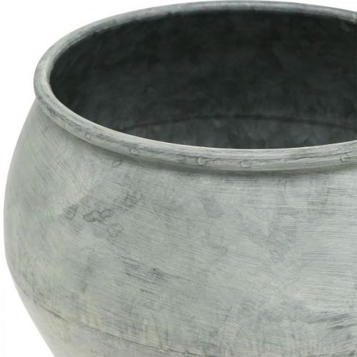 Floristik24 Pote redondo de metal, vaso decorativo, tigela de prata, branco lavado, aparência antiga Ø25,5 / 18cm A17 / 13cm, conjunto de 2