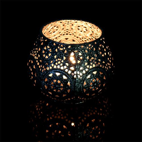 Floristik24 Lanterna de metal prata oriental Ø10cm Alt 7,5cm 1p