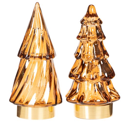 Árvore de Natal de vidro com luzes LED para decoração de interiores, funciona a pilhas, 13 cm, 2 peças. | Floristik24.pt