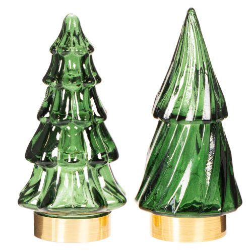 Árvore de Natal de vidro com luzes LED, decoração de mesa, Natal, 13 cm, 2 peças | Floristik24.pt